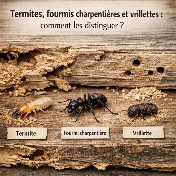 Termites, fourmis charpentières et vrillettes : les différences